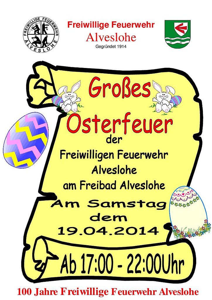 Osterfeuer 2014 von der Freiwilligen Feuerwehr Alveslohe auf der Festwiese in Alveslohe beim Freibad