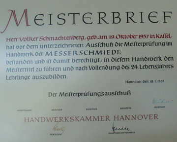 Meisterbrief Volker Schmachtenberg