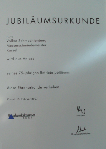 Jubil&auml;umsurkunde