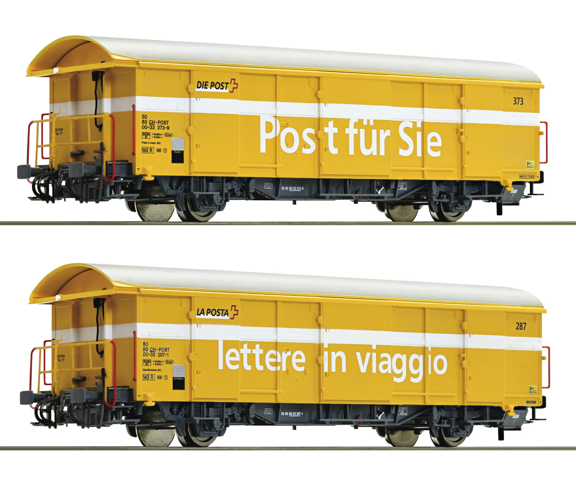 Roco 76202 - SBB Postgüterwagen Z2, 2-teilig, Ep. VI, #287 & #373, gelb