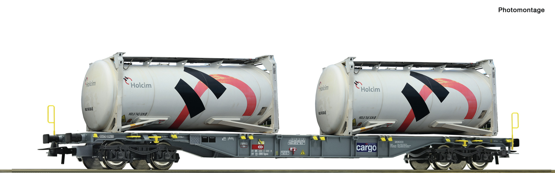 Roco 76943, SBB Containertragwagen, Sgnss, inkl. 2x HOLCIM-Tankcontainer, Ep. VI