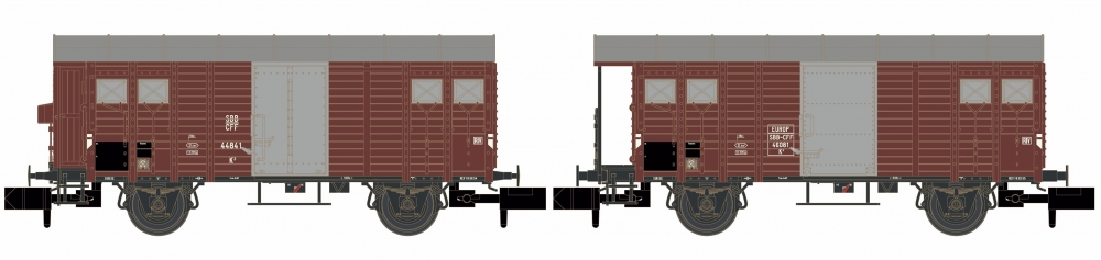 Hobbytrain H24250, Spur N, SBB Güterwagen-Set, 2-teilig, 2x Typ K3, gedeckt, Ep. III, braun