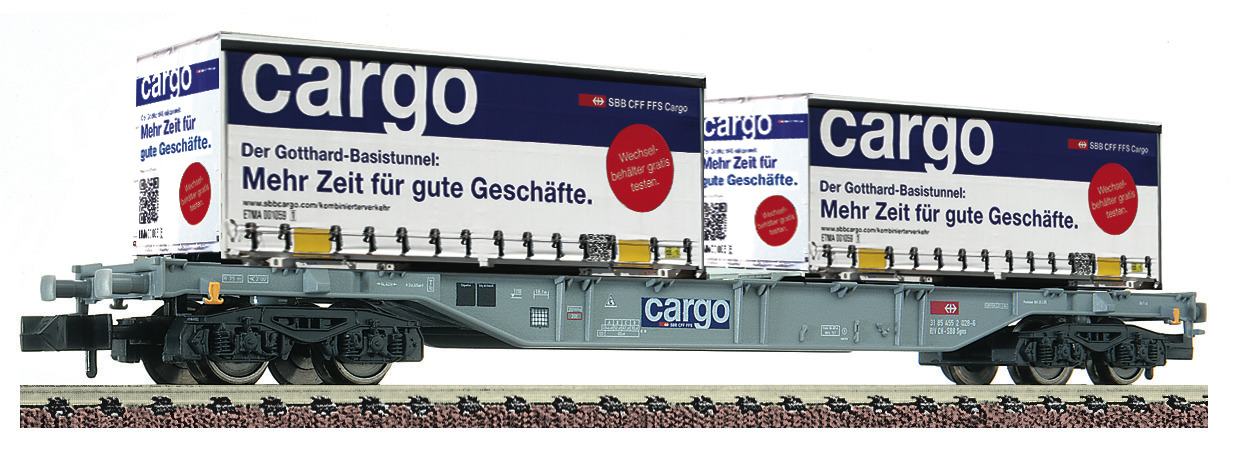 Fleischmann 825209, N, SBB Containertragwagen mit 2 Wechselpritschen, Bauart Sgns, Ep. VI