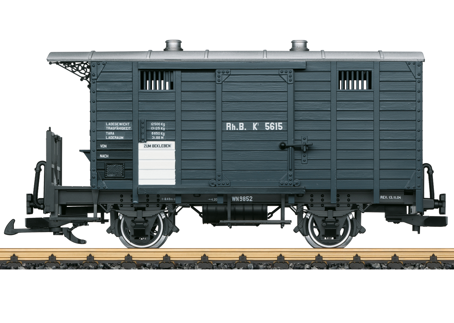 LGB L45302, RhB gedeckter Güterwagen, Ep. VI, dunkelgrau
