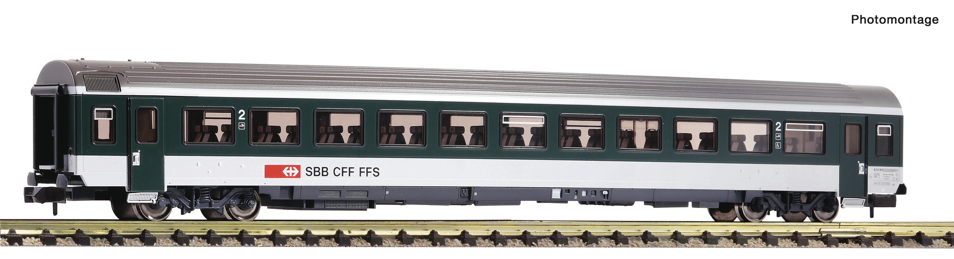 Fleischmann 890328, Spur N, SBB Reisezugwagen, B, B. Klasse, Typ EW IV, grün/grau