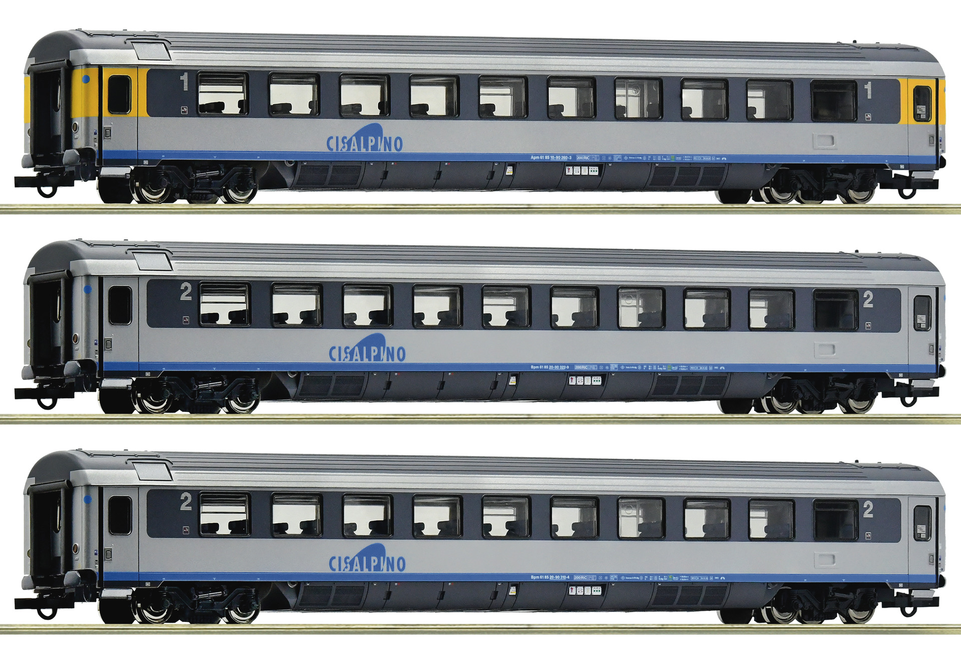 Roco 6200033, CIS Cisalpino Personenwagen-Set 2, 3-teilig, Ep. V