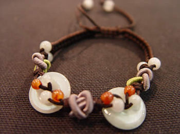 Bizen - Bracelet deux disques de jade sur cordelette