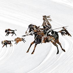 Wandbild Indian on Horse with Bison Action solange Vorrat