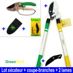 LOT SECATEUR + COUPE-BRANCHES + LAMES GREENTECH