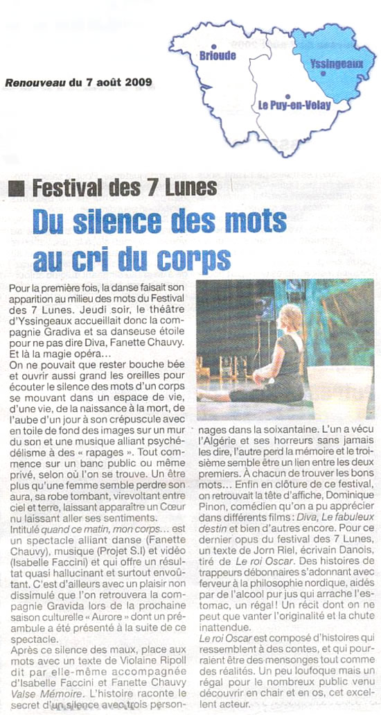 article sur la soiree proposee par la compagnie GRAVIDA 
