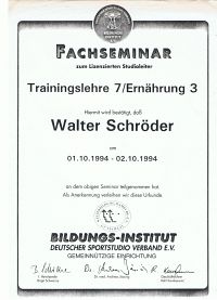 Diplom Fachseminar Trainingslehre 4 / Ernährung 3 des Deutschen Sportstudio Verband e.V.