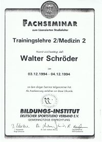 Diplom Fachseminar Trainingslehre 2 / Medizin 2 des Deutschen Sportstudio Verband e.V.
