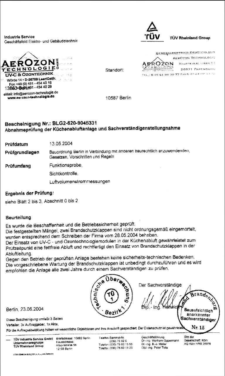 T&Uuml;V Gutachten Aerozon