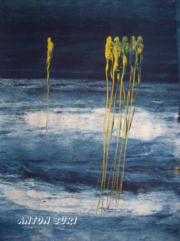 Einsam am Meer. Gouache auf Papier von Anton Buri, K&uuml;nstler, Lohn - Ammannsegg, Schweiz