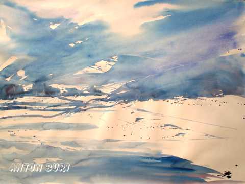 Winterlandschaft, Aquarell von Anton Buri, Kunst + Architektur, Lohn - Ammannsegg, Schweiz
