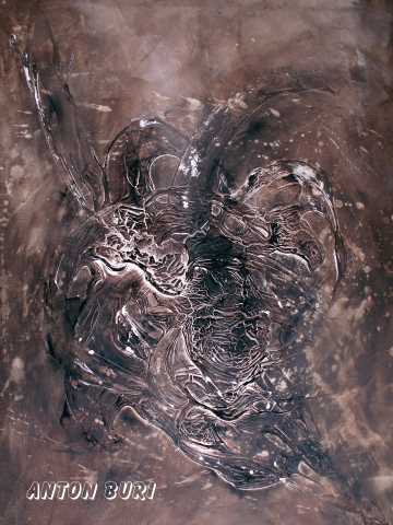 Tiefgang, Acryl in braun T&ouml;nen in welcher die Untergrundstrucktur besonders zu Geltung kommt, Anton Buri, Kunst + Architektur, Lohn - Ammannsegg,Schweiz