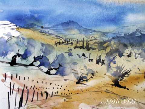 Toscana, Aquarell entstanden auf einer Malreise 2007, Anton Buri Kunst + Architektur, Lohn - Ammannsegg, Schweiz