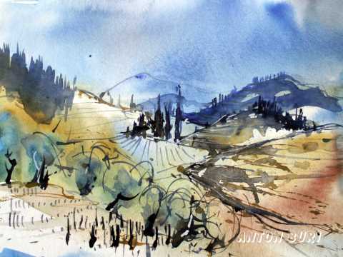Aquarell aus der Toscana, entstanden auf einer Studienreise 2007, Anton Buri, Kunstmaler, Lohn - Ammannsegg, Schweiz