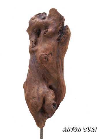 Naturbelassener M&auml;nnertorso auf Granitsockelund Metallstab, aus dem Tessin von Anton Buri,  international t&auml;tiger Bildhauer Kunst + Architektur, Lohn - Ammannsegg, CH