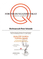 Fortbildungszertifikat Rechtsanwalt Peter Schmidt, Mutterstadt