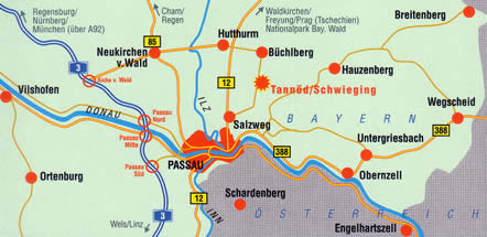Anfahrtsplan - Bauernhof Gr�ndinger in B�chlberg, Bayerischer Wald, Bayern