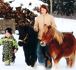 Mit den Ponys durch die verschneite Landschaft rund um den Bauernhof