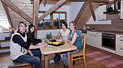 Bauernhof Gr&uuml;ndinger, Ferienwohnung Studiowohnung Panorama Wohnk&uuml;che mit Sp&uuml;lmaschine und Eckcouch