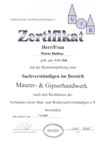 Kenntnispr�fung zum Sachverst�ndigen im Bereich Maurer- & Gipserhandwerk