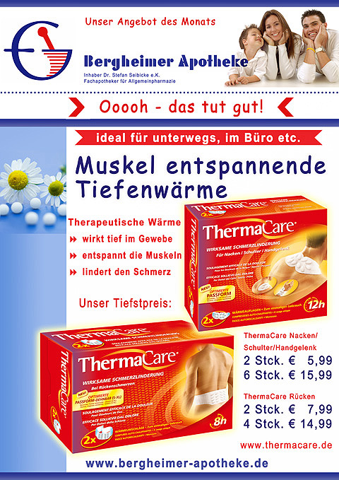 Thermacare W&auml;rmepflaster Aktion in der Bergheimer Apotheke Heidelberg
