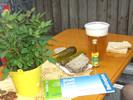 Spreewaldtypische Mahlzeit an Bord waehrend einer Bootsfahrt