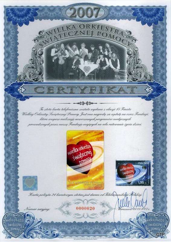 WOŚP 2007 Certyfikat