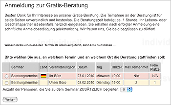Anmeldung Gratis-Beratung