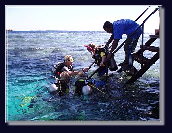 Einstieg zum Hausriff der Coraya Divers - jetzt beginnt der Tauchgang