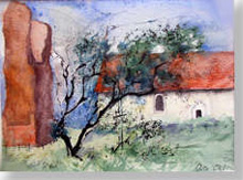 Alte Kirche Pellworm - Aquarell von Elke Ohl