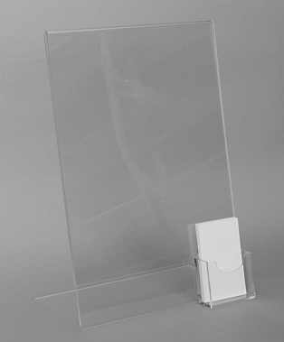 L-Aufsteller DIN A 4 HF (210x297mm) aus Plexiglas glasklar, Kanten sauber gesaegt, mit Visitenkartenhalter aus Polystyrol glasklar, HF, Fueltiefe  ...