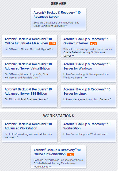 Produkte von Acronis