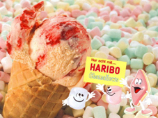 Gerollte Grobkarot&uuml;te mit Marshmallow Eis und Haribo Marshmallow bei Gro&szlig;Handel Eis GmbH