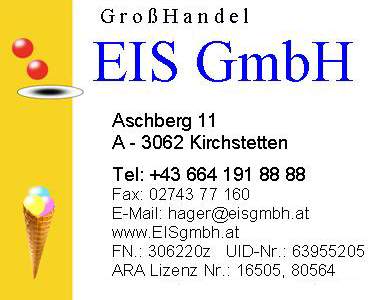 Logo GroßHandel EIS GmbH, Aschberg 11 3062 Kirchstetten, Tel.: +43 664 191 8888, Fax +43 2743 77160, E Mail: hager@eisgmbh.at, www.eisgmbh.at, FN: 306220z, UID-Nr. 63955205, Ara Lizenz Nr.: 16505 und 80564