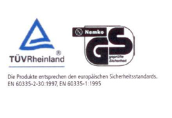 Zertifiziert durch R&Uuml;V Rheinland und Nemko - gepr&uuml;fte Sicherheit. 