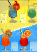 Cocktail Karte f&uuml;r Long Island, Margarita. Margarita Erdbeer, Swimming Pool, Pina Colada, Tequila Sunrise, Sex on the Beach, Mojito, Mai Tai, Gend Slam, Coconut Kiss, Big Apple, Boris Sports Man,
