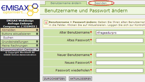 OASIS Änderungen abschließen