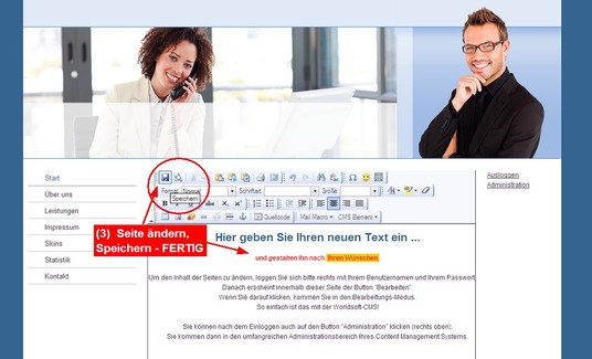 Worldsoft-CMS Seite bearbeiten, speichern