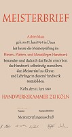 Meisterbrief von Achim Maas