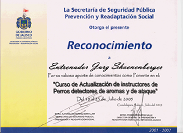 Diplom als Referent v.d. Regierung Staate Jalisco M&eacute;xico 2005   