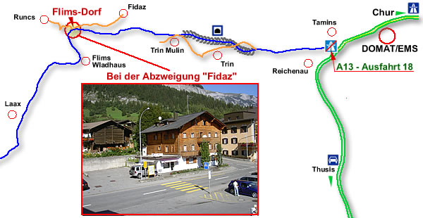Heidi-Immo befindet sich direkt an der Hauptstrasse Flims Dorf, gegen�ber Postplatz