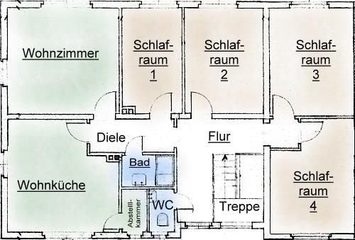 Grundriss >> Klick auf Zimmer = mehr Bilder