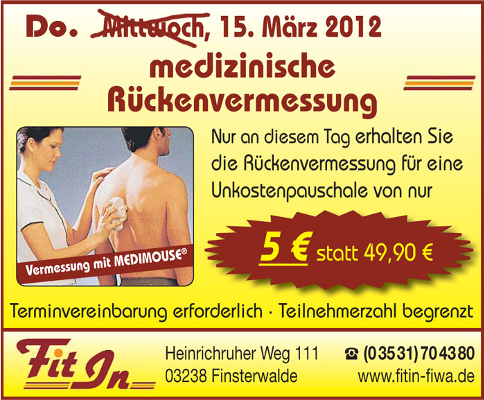 Tag der R&uuml;ckengesundheit im Fit In Finsterwalde