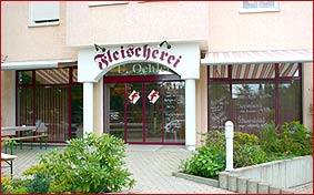 Hauptgesch�ft und Firmensitz der Fleischerei Oehler in Greiz-Pohlitz