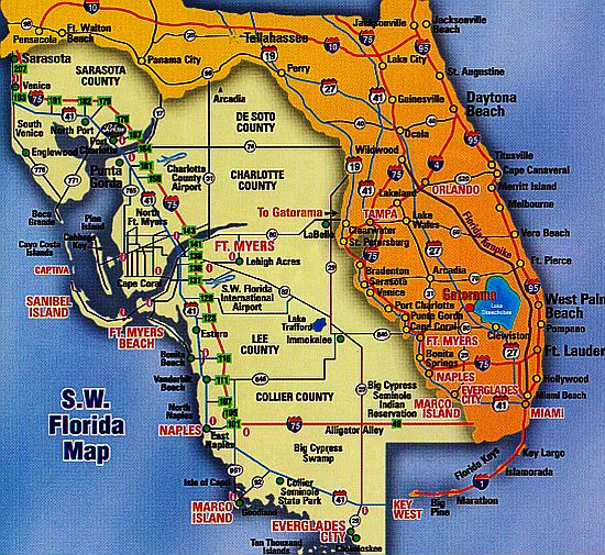 Florida Karte. S&uuml;d-West.