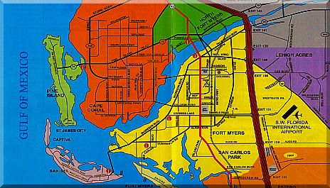Karte von Cape Coral, Florida.